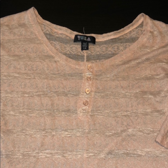 Blush Sheer Striped 3/4 Sleeve Button Down Top - Picture 2 of 5